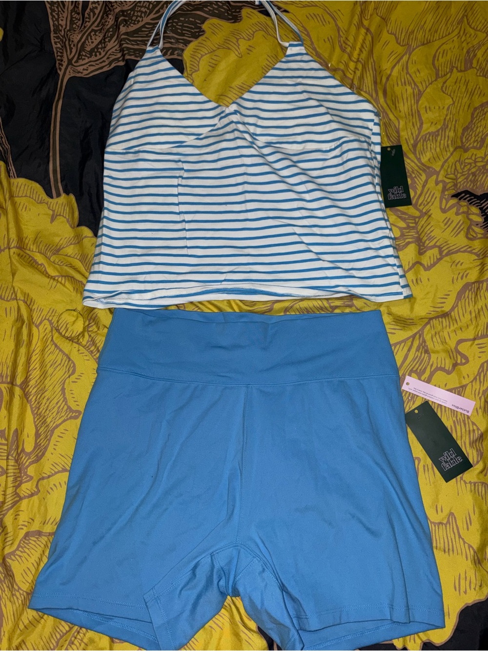 wild fable Blue Striped Halter Top & Solid Blue Bike Shorts Set